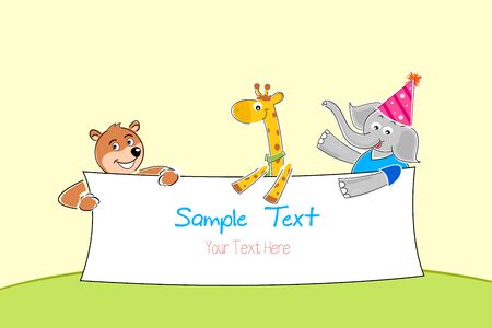 illustration of birthday card with animals on white backgroundのイラスト素材