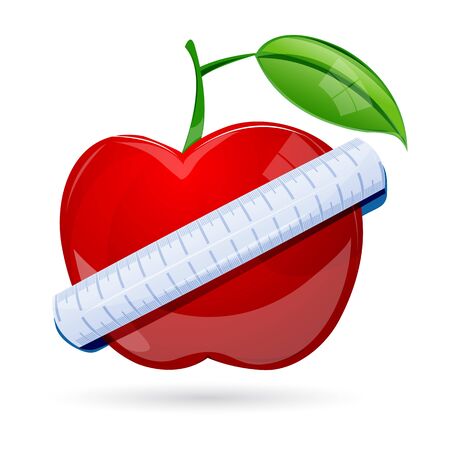 illustration of measuring tape around apple on white backlgroundのイラスト素材