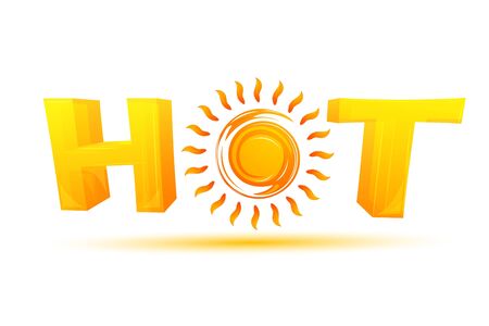 illustration of hot text with sun on isolated backgroundのイラスト素材