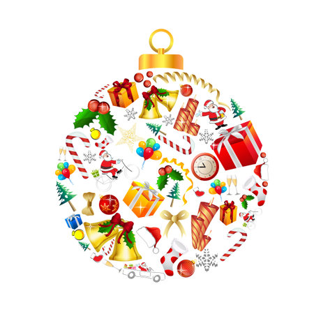 illustration of decorated christmas card  with ball on isolated  christmas cardのイラスト素材