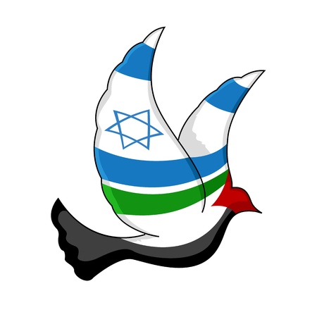illustration of peace bird painted with israel and palestine flag on isolated backgroundのイラスト素材