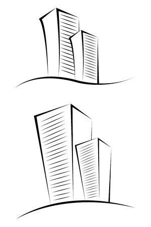 illustration of sketchy buildings on isolated backgroundのイラスト素材
