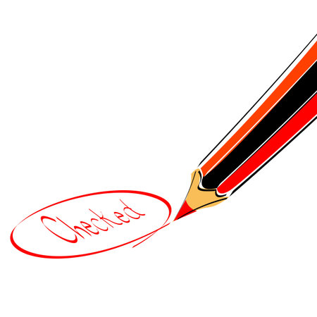 illustration of check mark with penci on isolated backgroundのイラスト素材