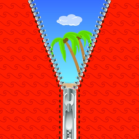 illustration of open zip with nature backgroundのイラスト素材