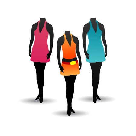 illustration of mannequines with fashionable dresses on isolated backgroundのイラスト素材