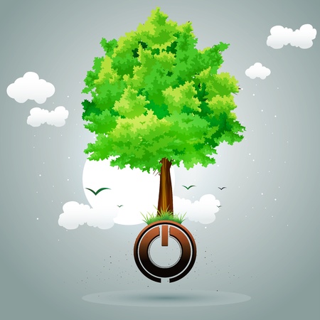 illustration of tree on power button with cloudsのイラスト素材