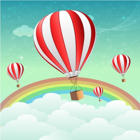 illustration of parachutes with rainbowのイラスト素材