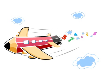 illustration of pencil plane with numbers on white backgroundのイラスト素材