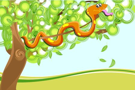 illustration of snake on treeのイラスト素材