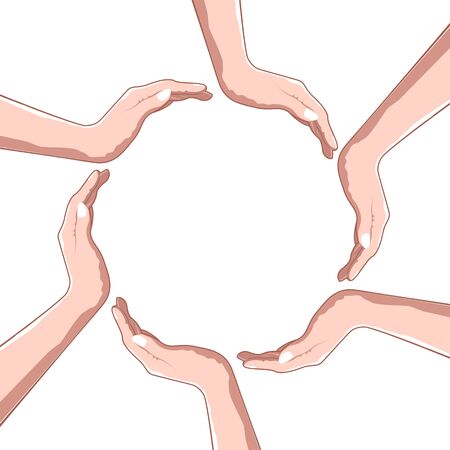 illustration of cooperation  with hands on white backgroundのイラスト素材