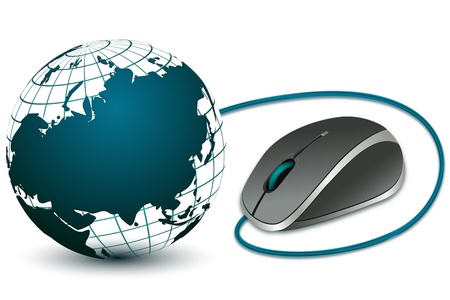 illustration of computer mouse with globe on white backgroundのイラスト素材
