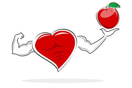 illustration of healthy heart holding apple on white backgroundのイラスト素材