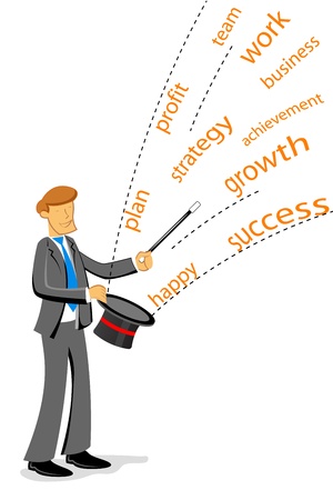 illustration of businessman showing magic on white backgroundのイラスト素材