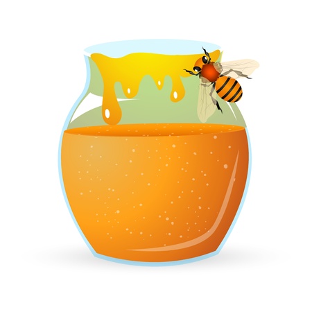 illustration of bee with honey on white backgroundのイラスト素材