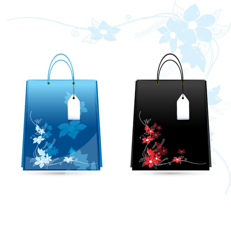 illustration of floral shopping bags on white backgroundのイラスト素材