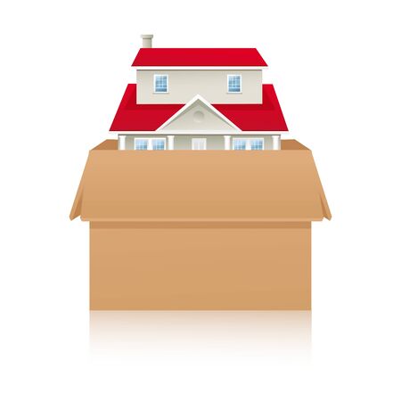 illustration of home inside box on white backgroundのイラスト素材