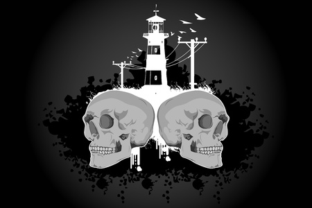 illustration of skull with building on abstract backgroundのイラスト素材