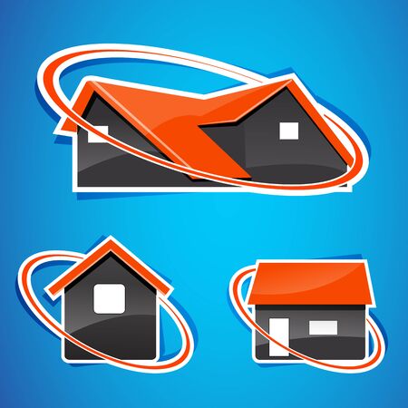 illustration of different shapes of homes on abstract backgroundのイラスト素材