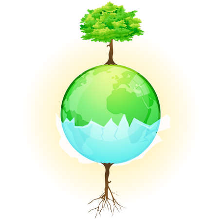 illustration of tree on globe on white backgroundのイラスト素材