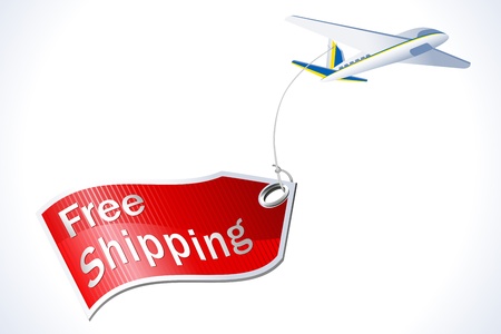 illustration of free shipping tag with plane on white backgroundのイラスト素材