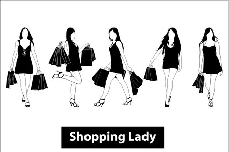illustration of shopping lady  on white backgroundの写真素材