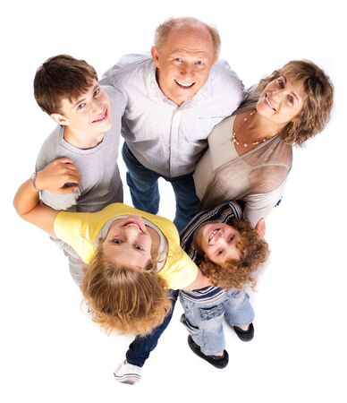 Aerial view of happy family forming a circle.の写真素材