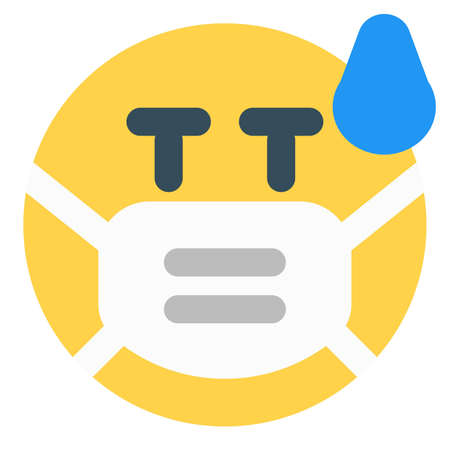Embarrassed emoji with a sweat wearing the maskのイラスト素材