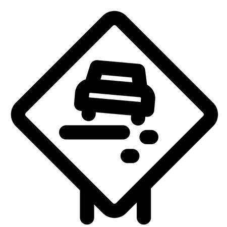 Slippery road with a warning on a road traffic signalのイラスト素材