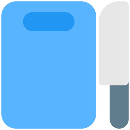 Cutting board with knife chopping the veggies and meatのイラスト素材