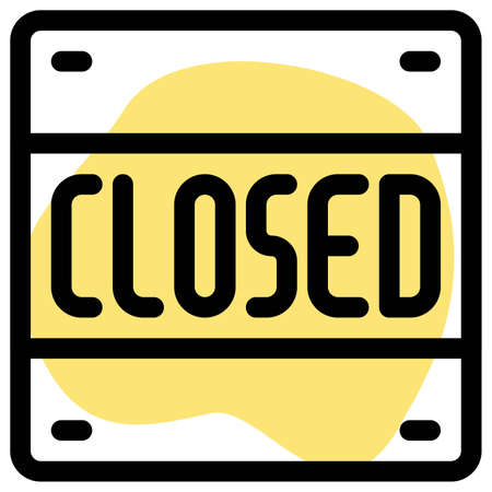 Restaurant closed with a sticker placed on a glass doorのイラスト素材