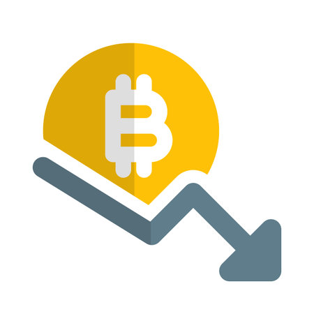 fall of bitcoin value infographics, downfall arrow signのイラスト素材