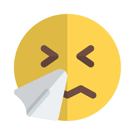 ill face emoji sneezing with handkerchief, cold symptomsのイラスト素材
