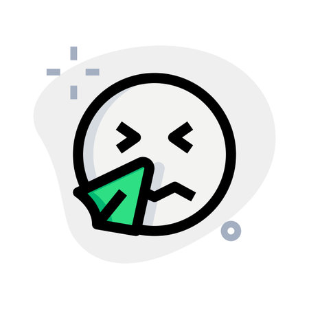 ill face emoji sneezing with handkerchief, cold symptomsのイラスト素材