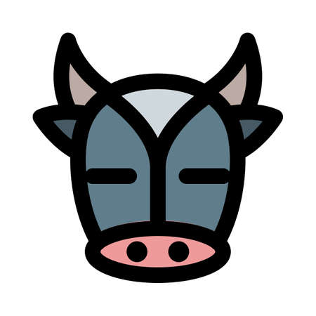 Cow with long horns and eyes closedのイラスト素材