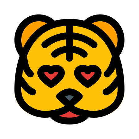Romantic happy tiger with heart eyes in love emojiのイラスト素材