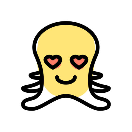 Romantic happy octopus with heart eyes in love emojiのイラスト素材