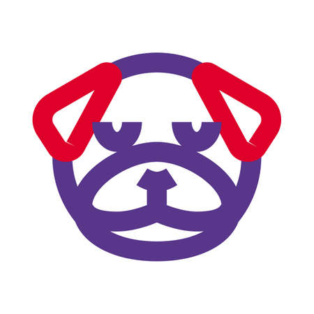 Pensive pug dog expression emoticon in isolated placeのイラスト素材