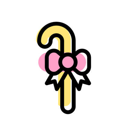 Christmas candy cane decorated with bow tieのイラスト素材