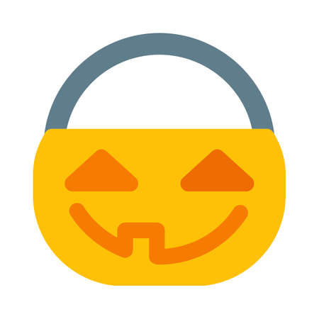jack-o-lantern basket with creepy face carving and handleのイラスト素材