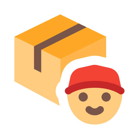 Courier delivery boy face logotype with shipping boxのイラスト素材