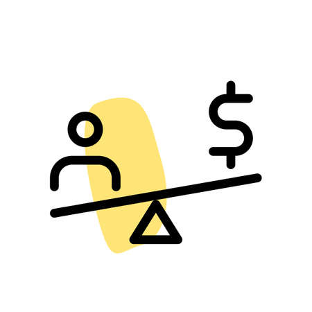 Money and person value beign balanced on scaleのイラスト素材