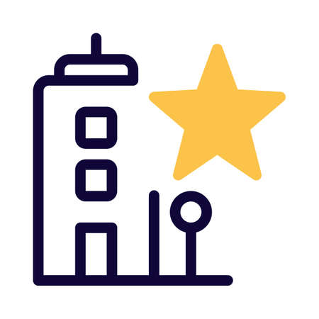 Modern office building with star logotype isolated on a white backgroundのイラスト素材