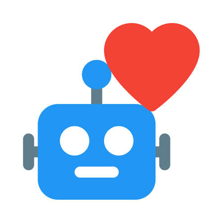 Robotic action with heart shape logotype isolated on a white backgroundのイラスト素材