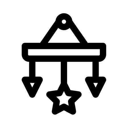 Toys hanging at crib with a star isolated on a white backgroundのイラスト素材