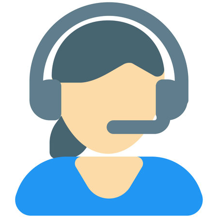 Young professional female telecaller with low ponytail and headphoneのイラスト素材