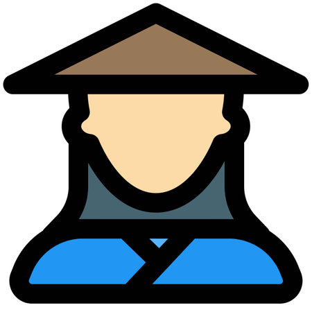 Chinese woman wearing traditional clothes and conical hatのイラスト素材