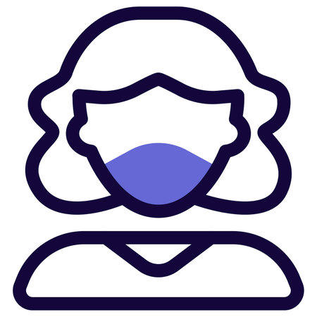 Woman of short curly wavy hair having mask on.のイラスト素材