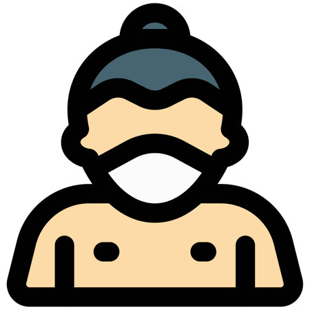 Top knot haired sumo wrestler in mask.のイラスト素材