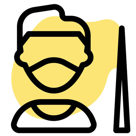 Young male javelin player in mask with spear.のイラスト素材