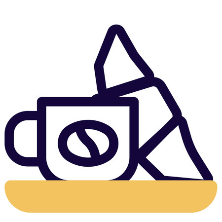 Coffee with croissant outline vector iconのイラスト素材